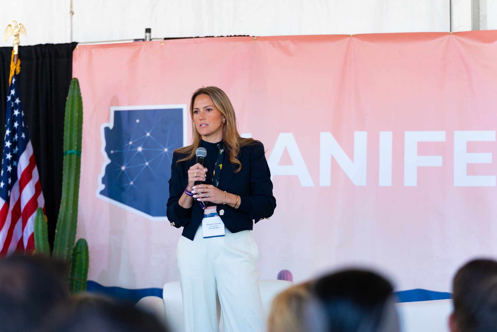 Speaker on stage at Manifest West